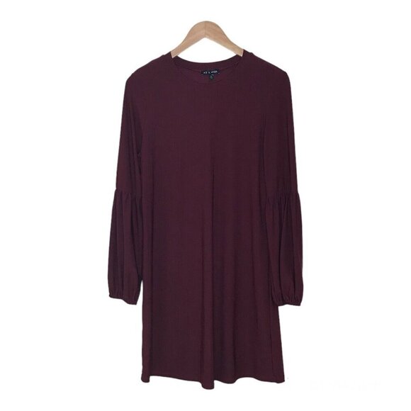 AS U WISH Womens Size M Shift Dress‎ Slip On Balloon Sleeve Straight Wine Maroon - Picture 1 of 9